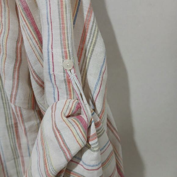 Lauren Ralph Lauren Linen Top Womens 3X NWT Striped Great Plains Band Collar - Picture 3 of 10